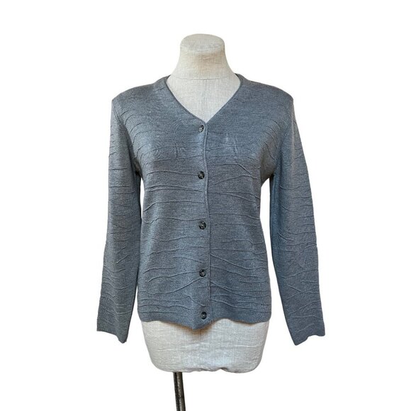Women's Cardigan Sorrisi de Lana Italy Merino Wool Gray Asymmetrical Knit V Neck - Picture 1 of 8